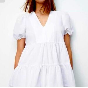 Zara White Babydoll Dress with Open Back - Size L